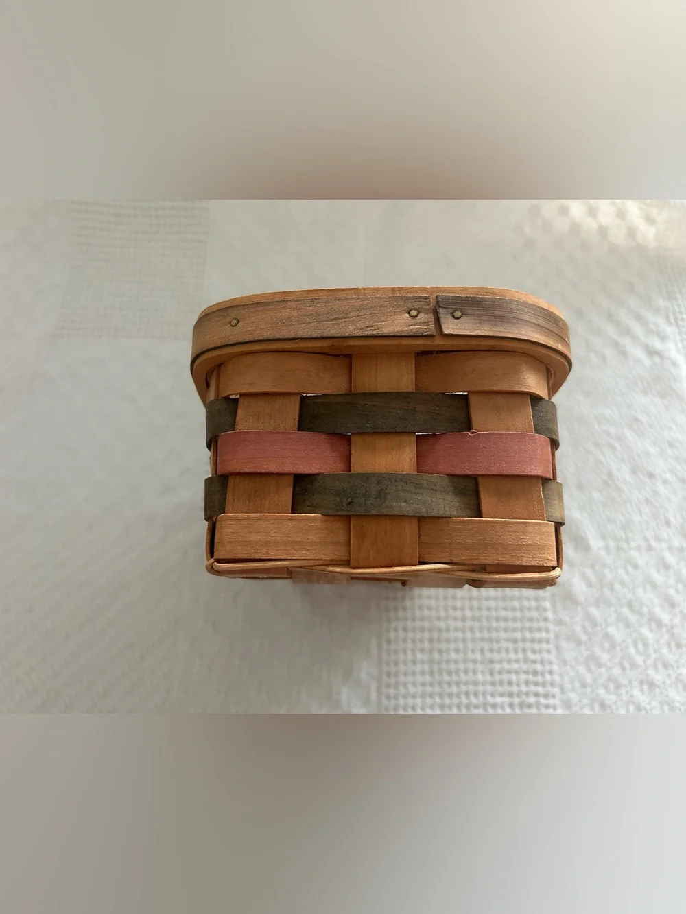 Handwoven Wood Basket with Green and Red Accents - Classic Home Accents